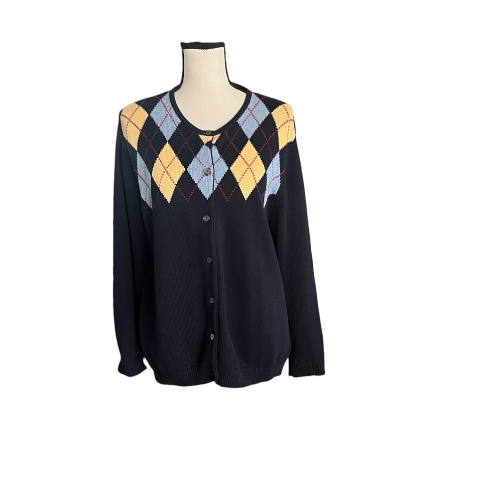 Vintage Liz Claiborne Argyle Sweater Cardigan. Size PL.